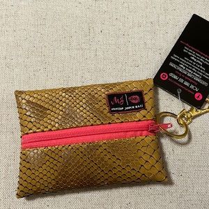Mini Makeup Junkie Bag.  Mustard with pink zipper.  Brand new with tag